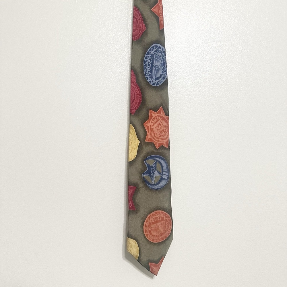 Police Badge Mens 100% Silk Tie Cop Law Multicolor Necktie Sheriff Made in USA